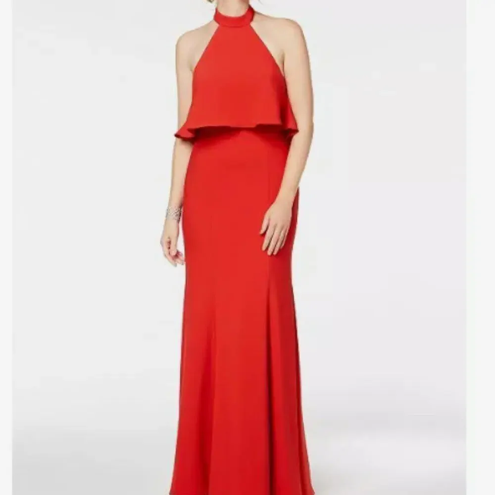 NWT Xscape Red Long Halter Low Back Maxi Dress Gown Size 2 / Small - Picture 5 of 9